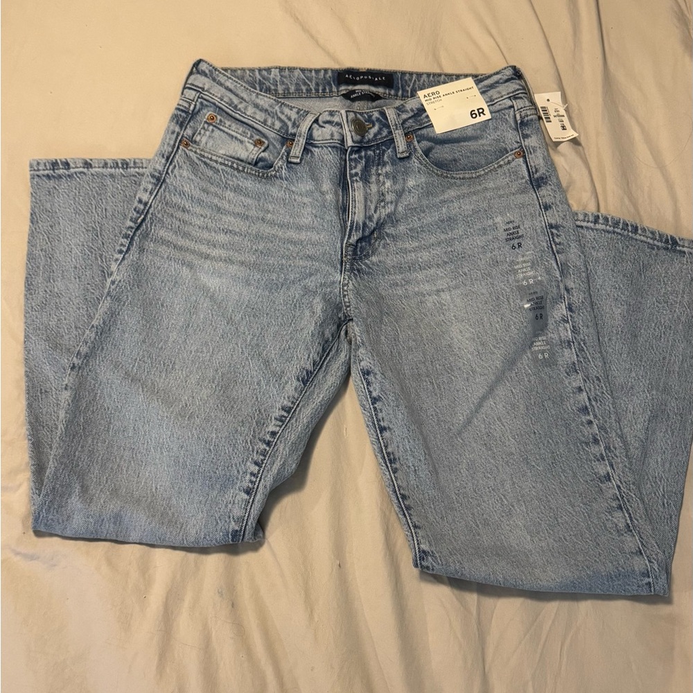 Mid rise ankle stretch straight jeans